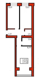 Современная 2-ком. квартира 49.55кв. м