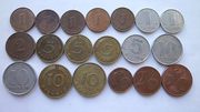 Монеты 1, 2, 5, 10 пфеннигов,  евроцентов ГДР,  ФРГ,  современная Германия