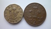 Монеты 2 и 3 пенса Великобритании