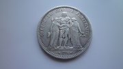 серебряная монета 5 франков 1873 г. Франция