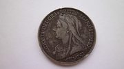 Серебряная монета 1 крона 1893 г. Великобритания,  королева Виктория