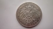 Серебряная монета 5 марок 1907 г. 2 Рейх,  Пруссия.
