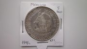 Серебряная монета 5 песо 1948 г. Мексика.