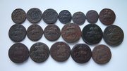 Медные монеты денга,  1,  2 коп. Елизаветы Петровны