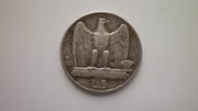 Серебряная монета 5 лир 1927 г. Италия.