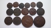 Медные монеты полушка,  денга,  1,  2 коп. Екатерины II