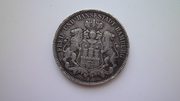 Серебряная монета 3 марки 1909 г. 2 Рейх,  Гамбург,  Германия
