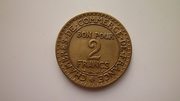 Монета 2 франка 1923 года Франция.