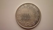  Не частая монета 1 маркка 1907 года Николай II