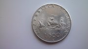 Серебряная монета 500 лир 1966 г. Италия 