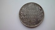 Не частая серебряная монета 1/2 рупии 1910 г. Индия-колония 