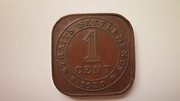 Не частая монета 1 цент 1920 г. Стрейтс Сеттлементс.