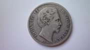 Серебряная монета 2 марки 1876 года. Германия,  Бавария.