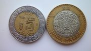 Монеты  песо Мексики.