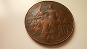 10 сантим 1911 года Франция. Красивая монета в коллекционном качестве