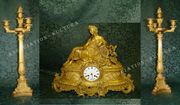 Великолепный каминный гарнитур «МУЗА» - часы с канделябрами,  Франция,  